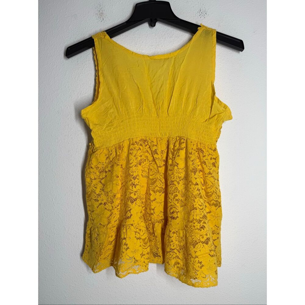 Luxury Boutique Mustard Yellow Lace Peplum Boho Top Women’s Size M See Notes - Picture 4 of 8